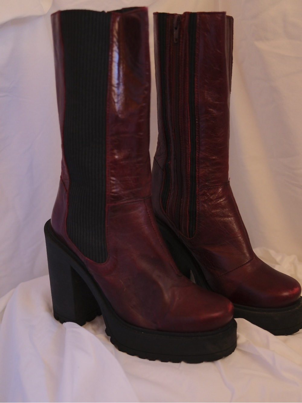 Free People Burgundy Leather Gogo Platform Boots EU 37